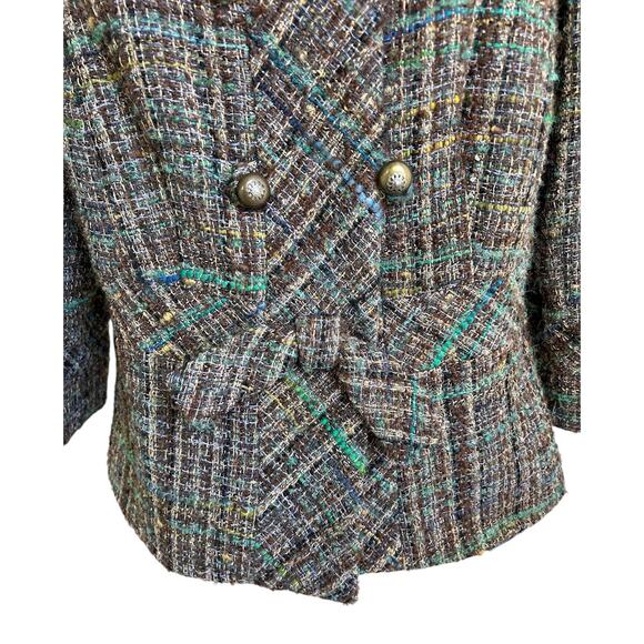 Trina Turk Women’s Size 12 Wool Blend Tweed Blazer Bow Detail - Picture 3 of 7